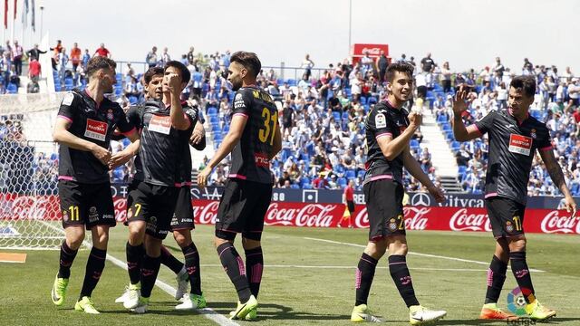 Espanyol celebra los tres puntos que los acercan a Europa.