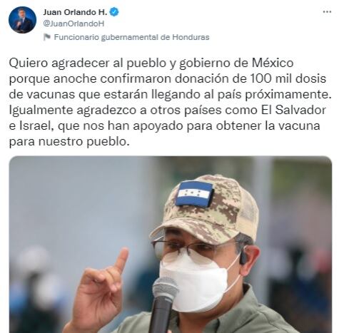 Tuit de Juan Orlando Hernández