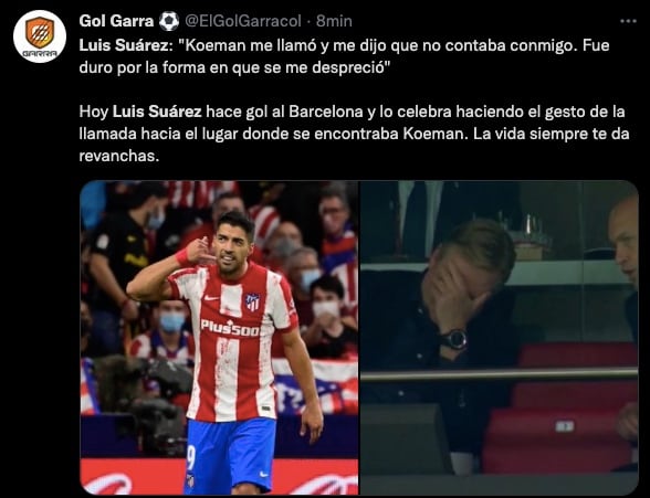 Luis Suárez se acordó de Ronald Koeman al anotarle al Barça