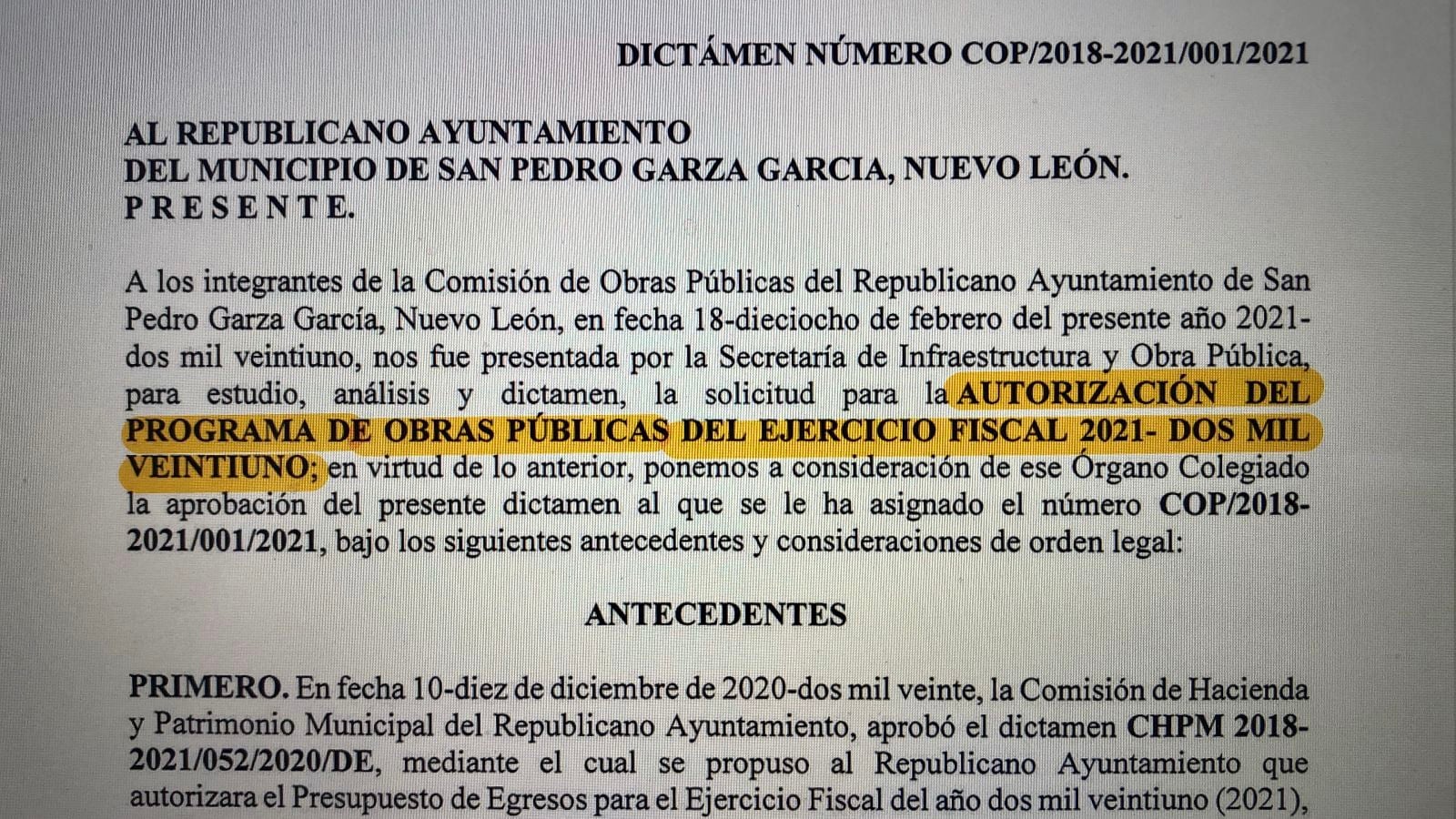 Acta de la sesión de Cabildo