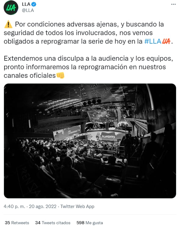 Anuncio de LLA de League of Legends por la inundación de Artz Pedregal