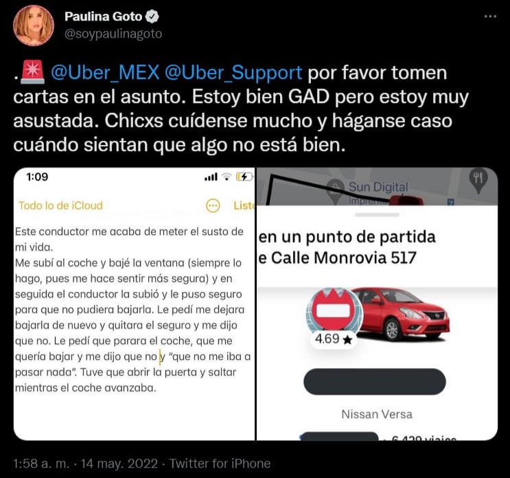 Tweet de Paulina Goto