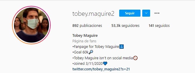 Fanpage en Instagram de Tobey Maguire