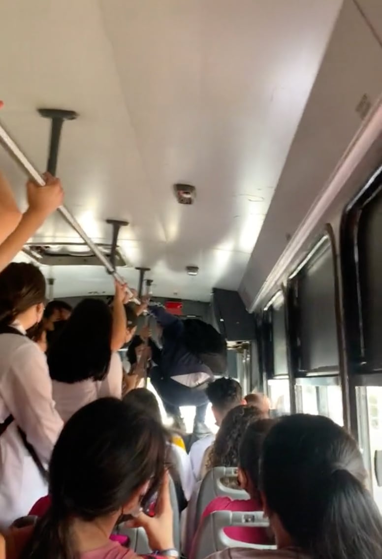 Trepa los asientos del camión lleno para TikTok
