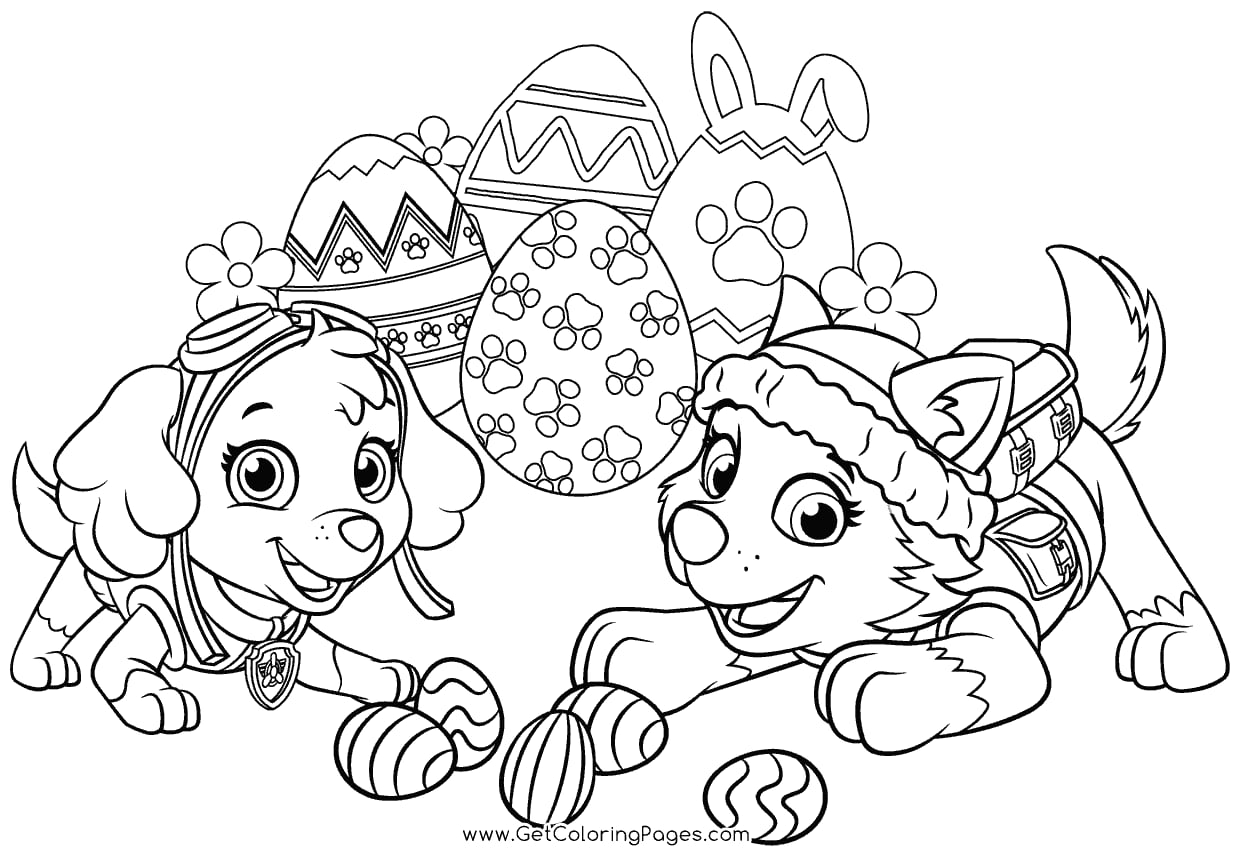 Dibujos de Skye de Paw Patrol para colorear e imprimir con motivos de Pascua