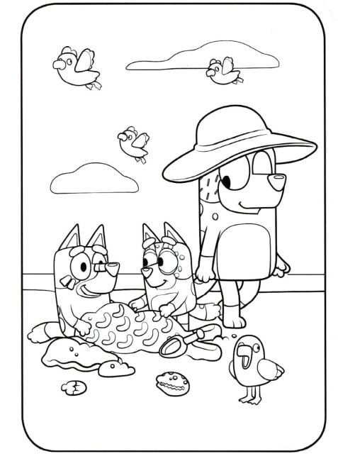 Bluey con Chilli en la playa en primavera