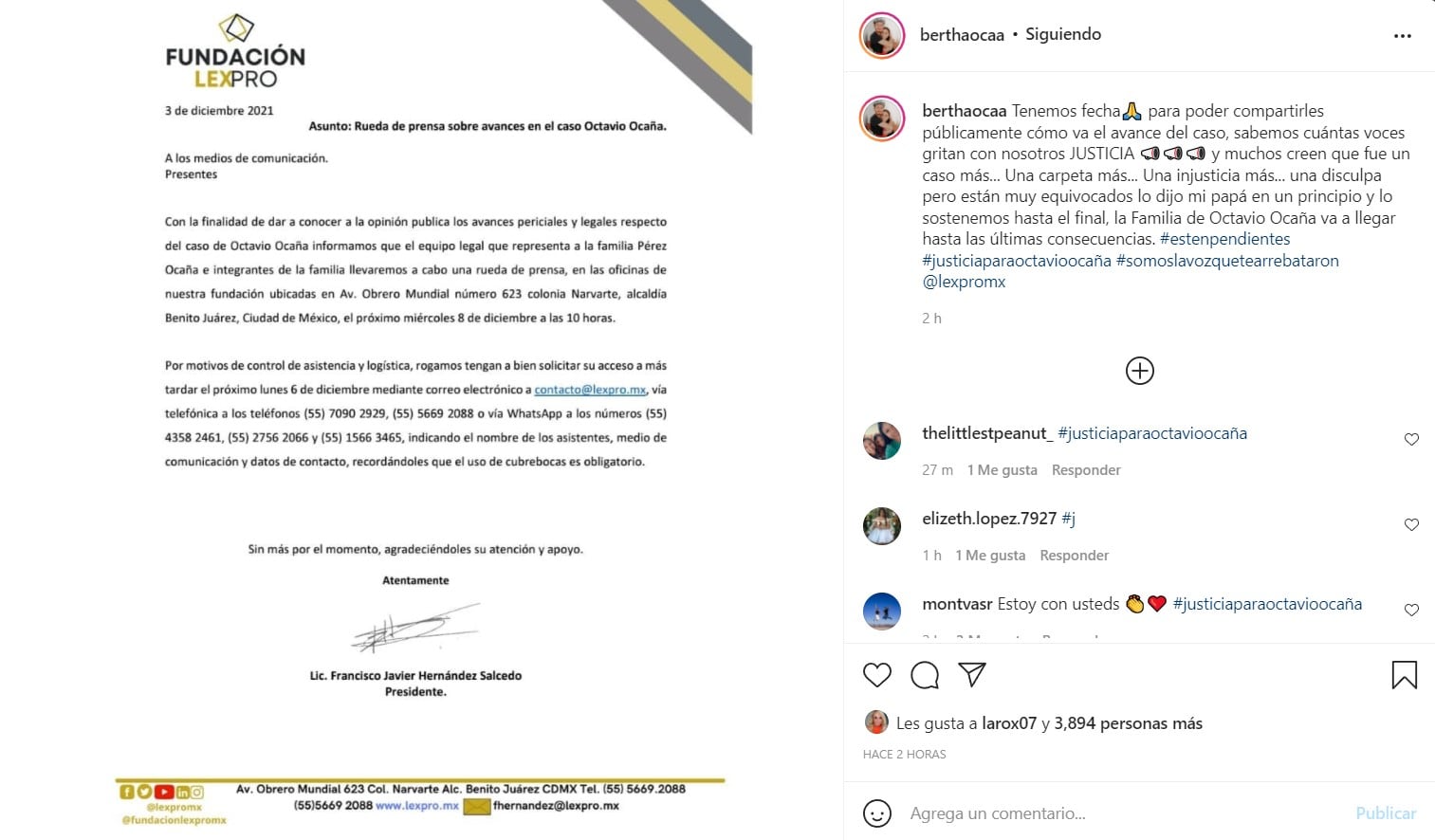 Familia de Octavio Ocaña convoca a conferencia