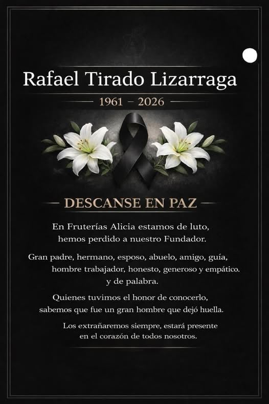 Esquela de Fruterías Alicia sobre el asesinato de Rafael Tirado.