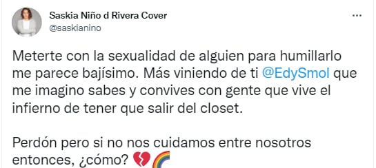 Crítica de Saskia Niño de Rivera contra Edy Smol.