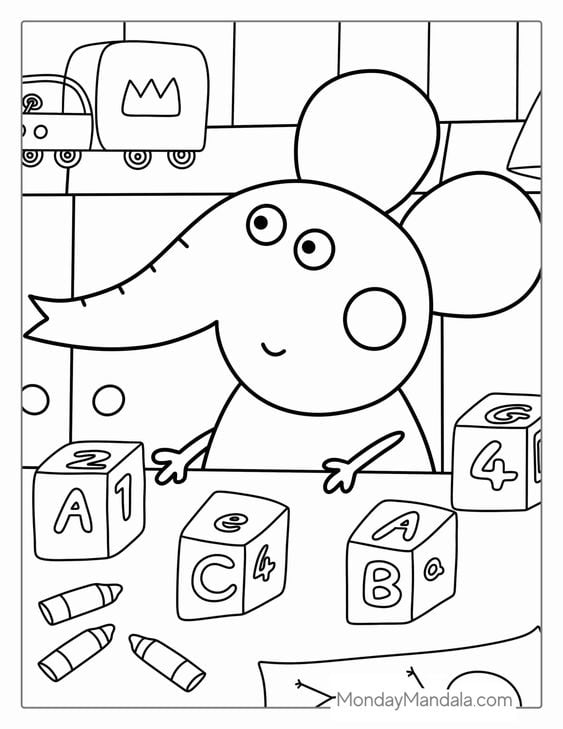 Dibujos de Peppa Pig y Emilia la elefanta para colorear