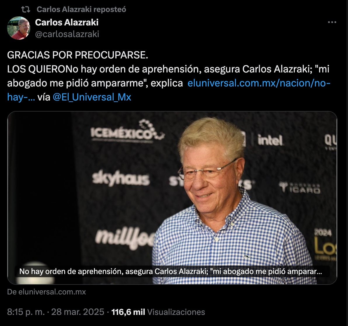 Carlos Alazraki aclara amparo