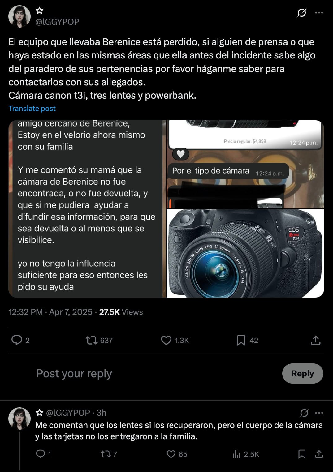 Axe Ceremonia 2025: Piden ayuda para encontrar cámara de Berenice Giles.