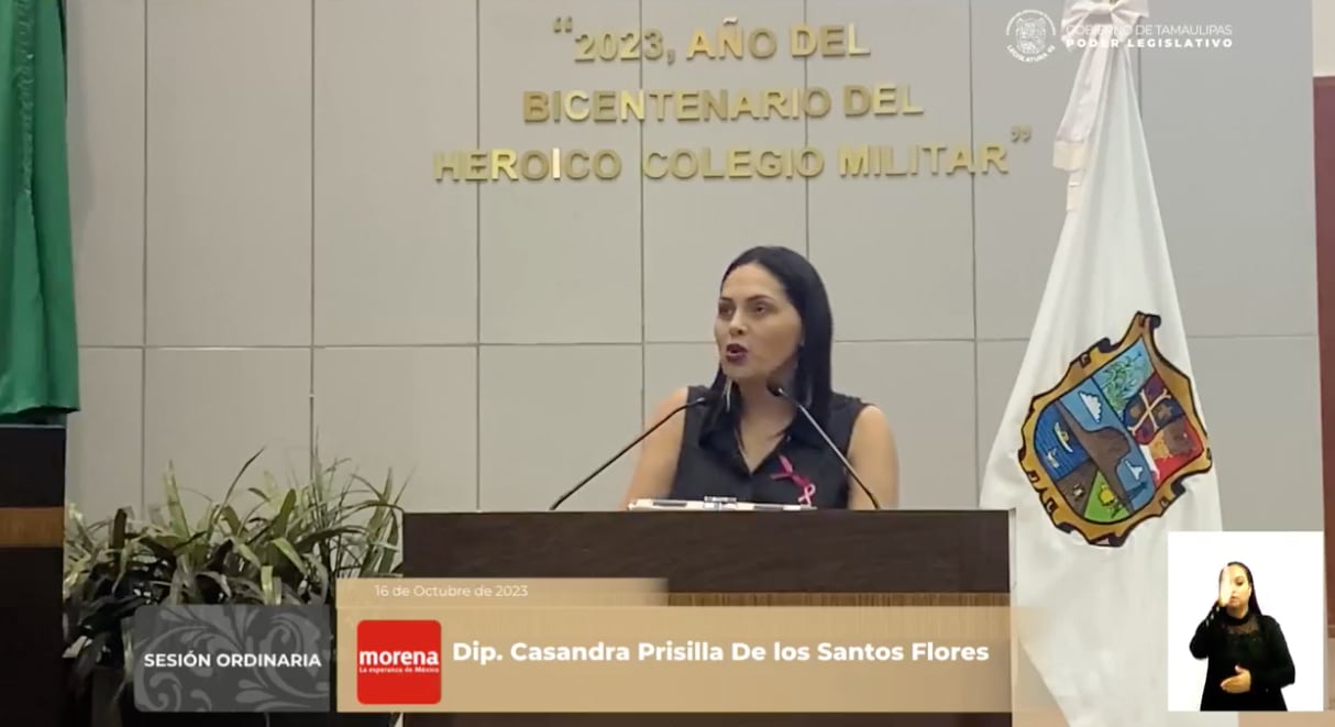 La diputada morenista Casandra Prisilla De los Santos Flores presentó la Ley Camila en el Congreso de Tamaulipas.
