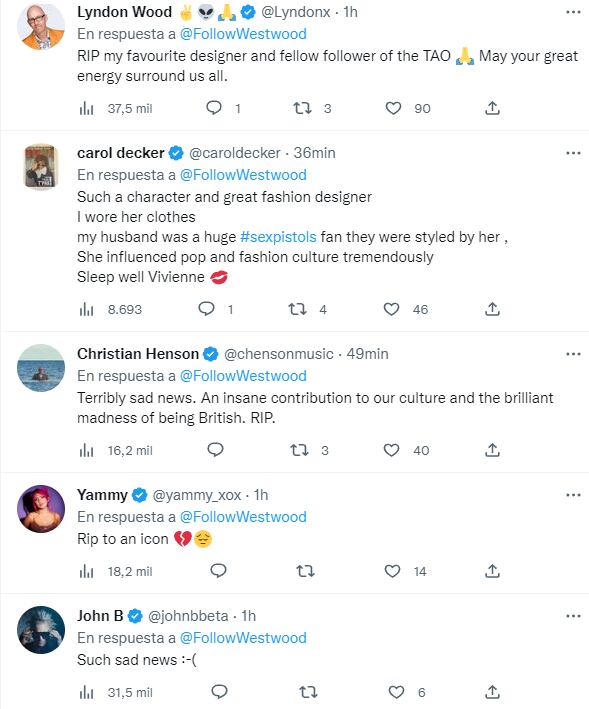 Reacciones en Twitter a la muerte de Vivienne Westwood