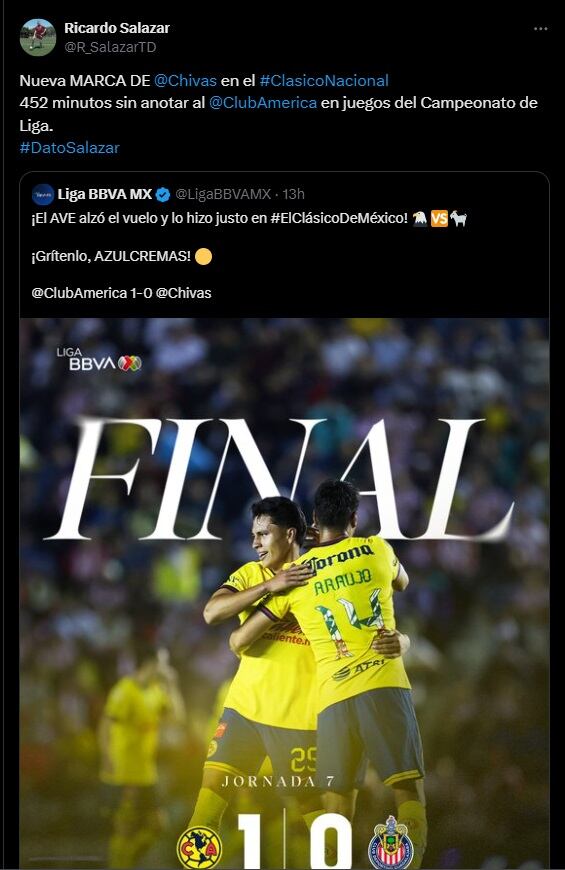 Dato del Clásico Nacional.