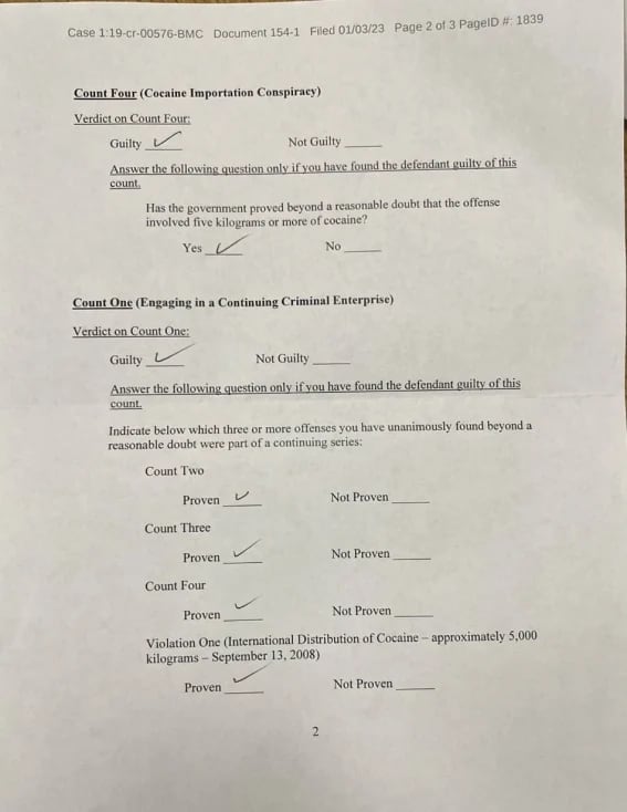 Así son los formatos con los que el jurado declaró culpable a Genaro García Luna