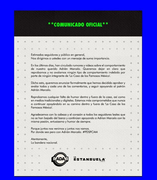 El contundente comunicado de la agencia de Adrián Marcelo que respalda sus acciones en La Casa de los Famosos México 2024