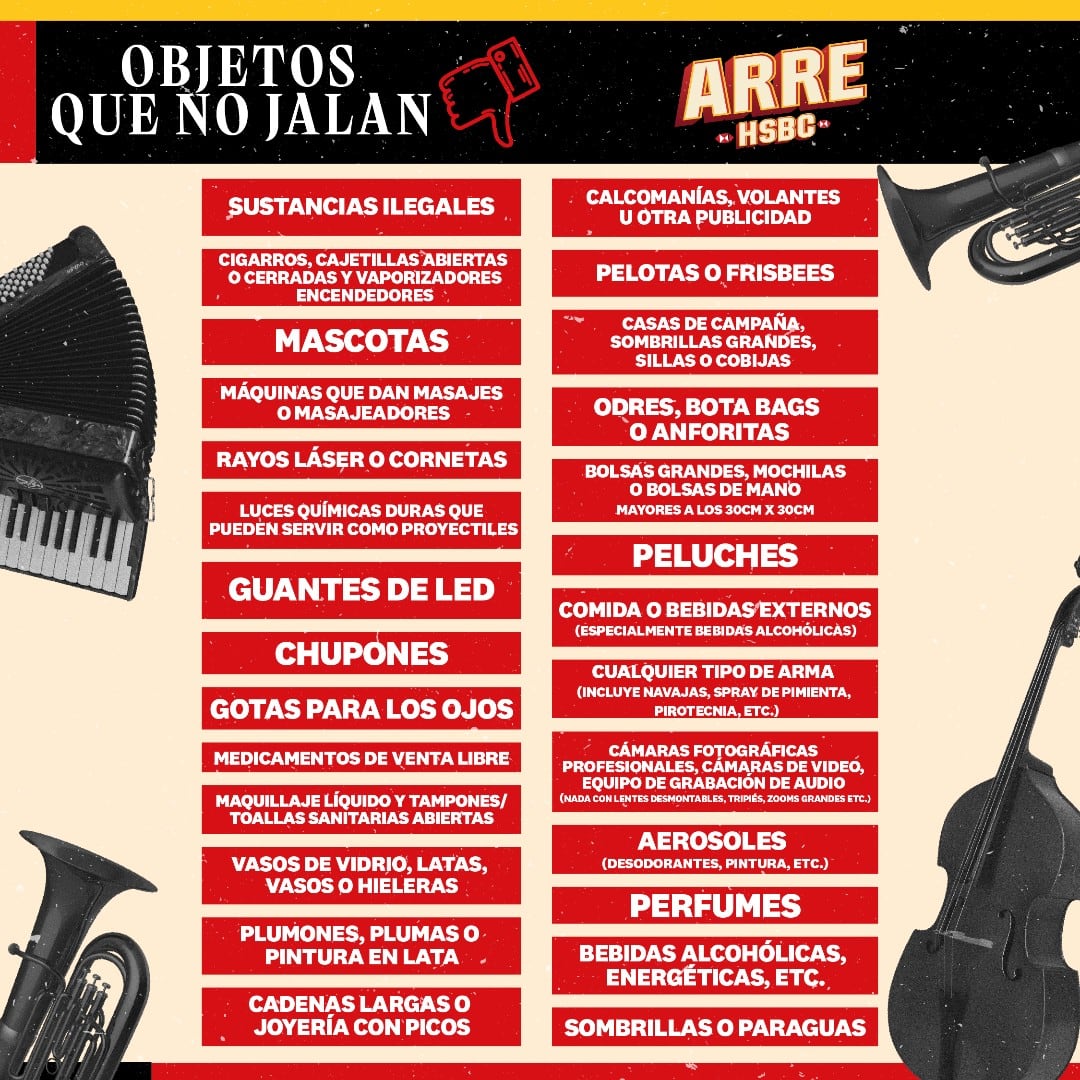 Objetos prohibidos en Festival Arre HSBC 2023
