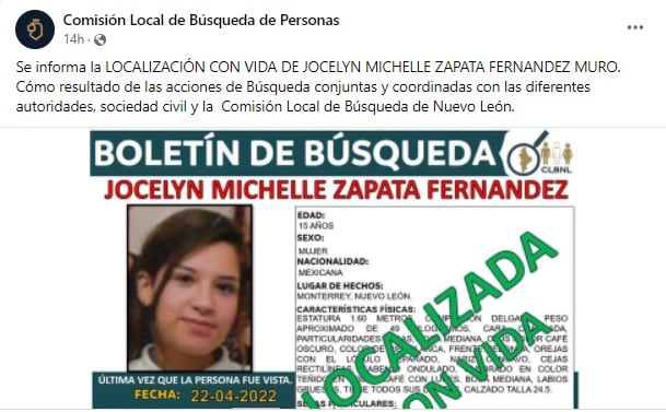 Encuentran a Jocelyn Michelle