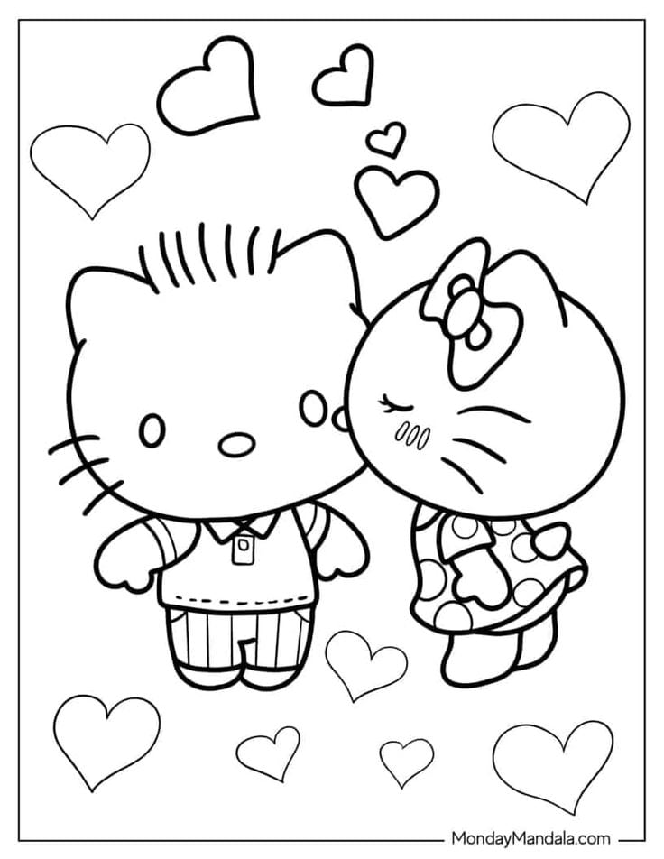 Plantillas para colorear en San Valentín: Hello Kitty manda besitos