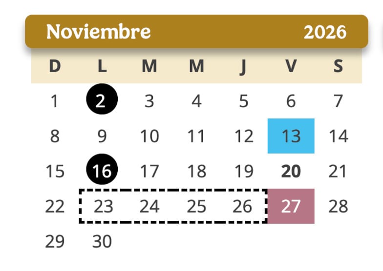 ¿Qué días no habrá clases en noviembre de 2026? Calendario SEP 2026-2027