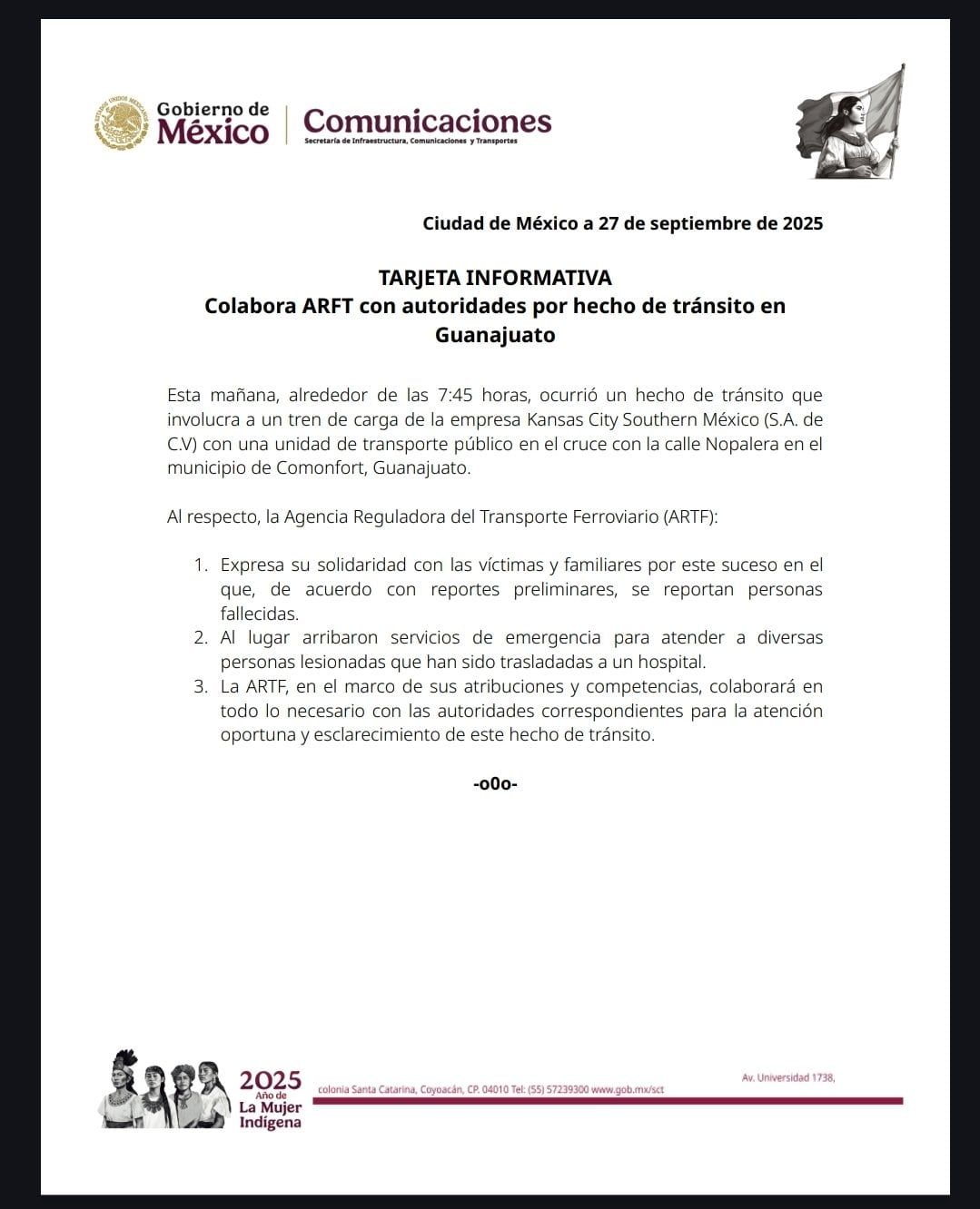 ARTF sobre tragedia en Guanajuato