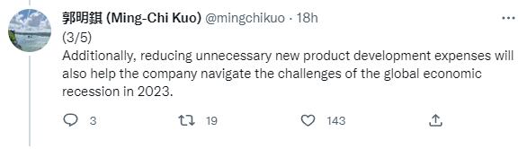 Tuit de Ming-Chi Kuo hablando de la cancelación del modelo SE de iPhone