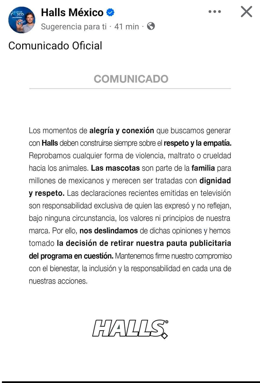 Comunicado de marcas anuncian retiro de su publicidad de Ventaneando