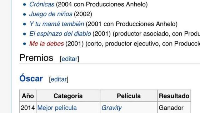 Según Wikipedia Gravity ya ganó el Oscar a mejor película