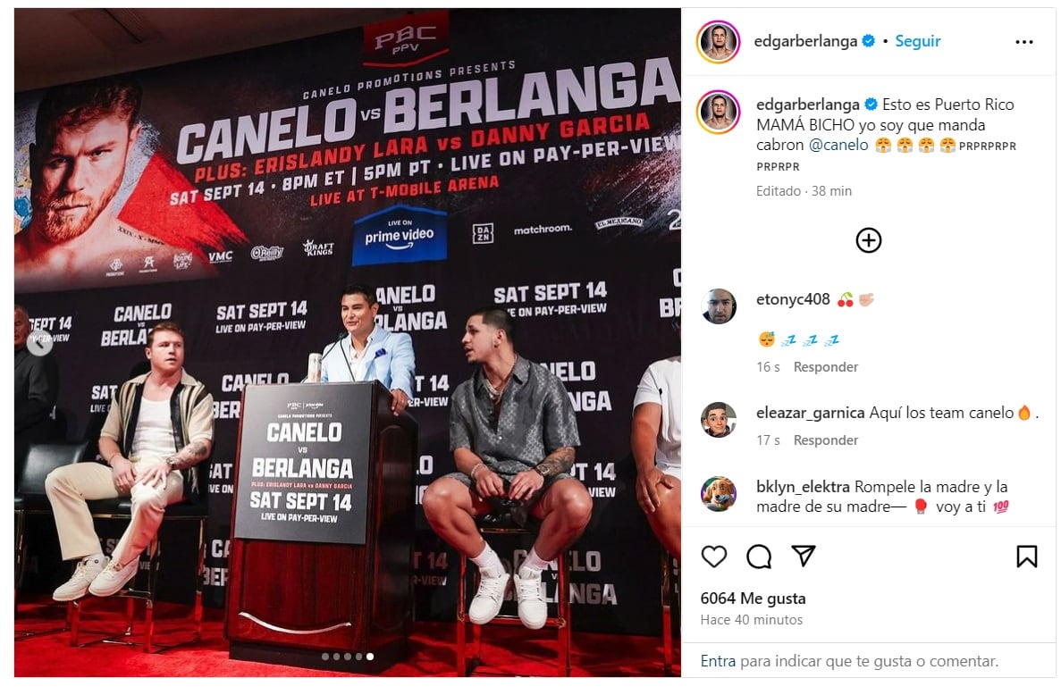 Canelo Álvarez y Edgar Berlanga en rueda de prensa.