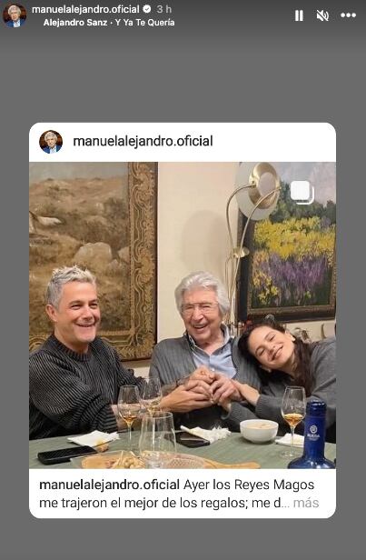 Alejandro Sanz junto a Rosalía y Manuel Alejandro