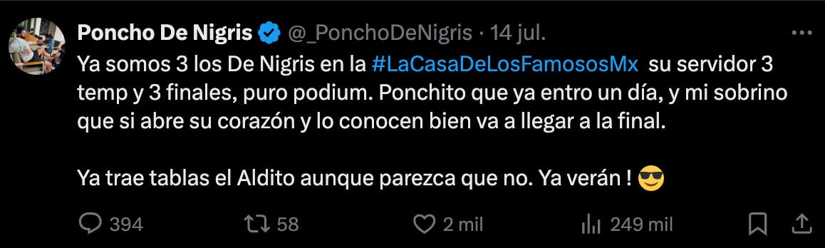 Poncho de Nigris se "cuelga" de su sobrino, Aldo Tamez de Nigris