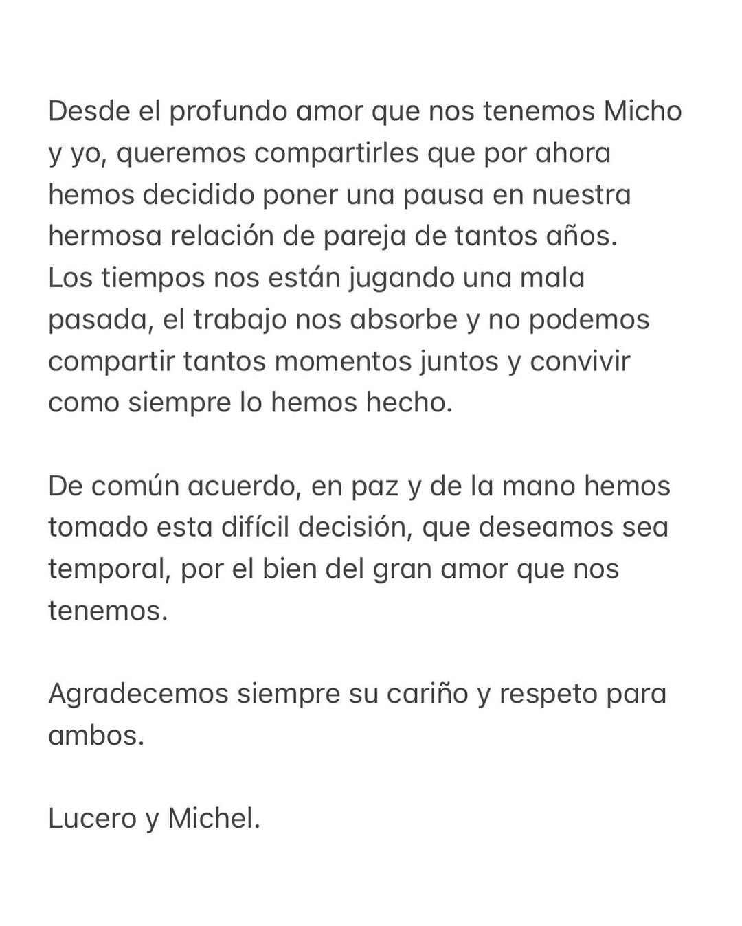 Michel Kuri y Lucero comparten el fin de su relación de 10 años.