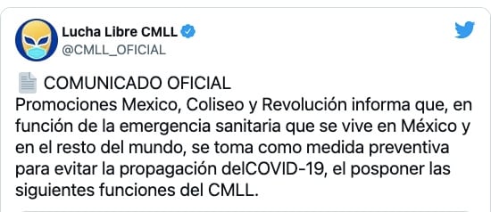 El CMLL suspendió funciones por el Covid-19