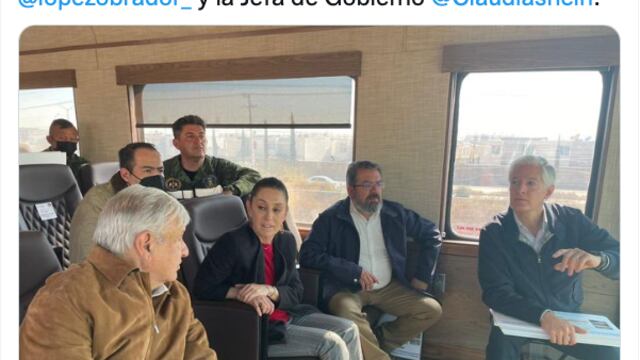 Imagen tomada de tuit de Del Mazo en visita al AIFA con AMLO y Sheinbaum