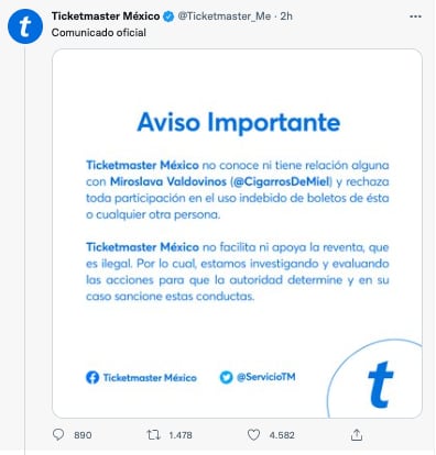 Ticketmaster se pronuncia, dice que "no facilita reventa"