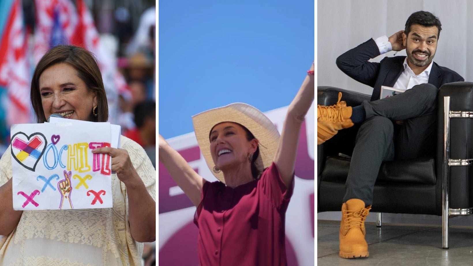 XÓCHITL GÁLVEZ, CLAUDIA SHEINBAUM Y JORGE ÁLVAREZ MÁYNEZ