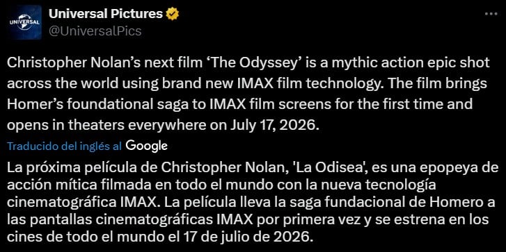 Universal anuncia La Odisea dirigida por Christopher Nolan