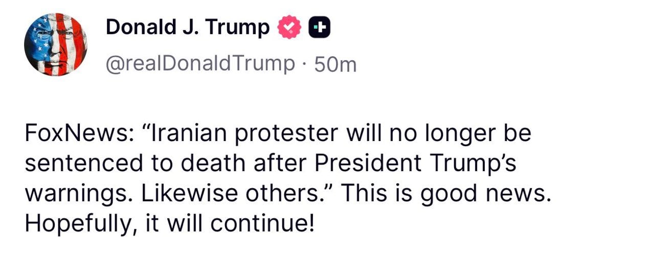 Trump asegura que manifestantes no volverán a ser asesinados en Irán