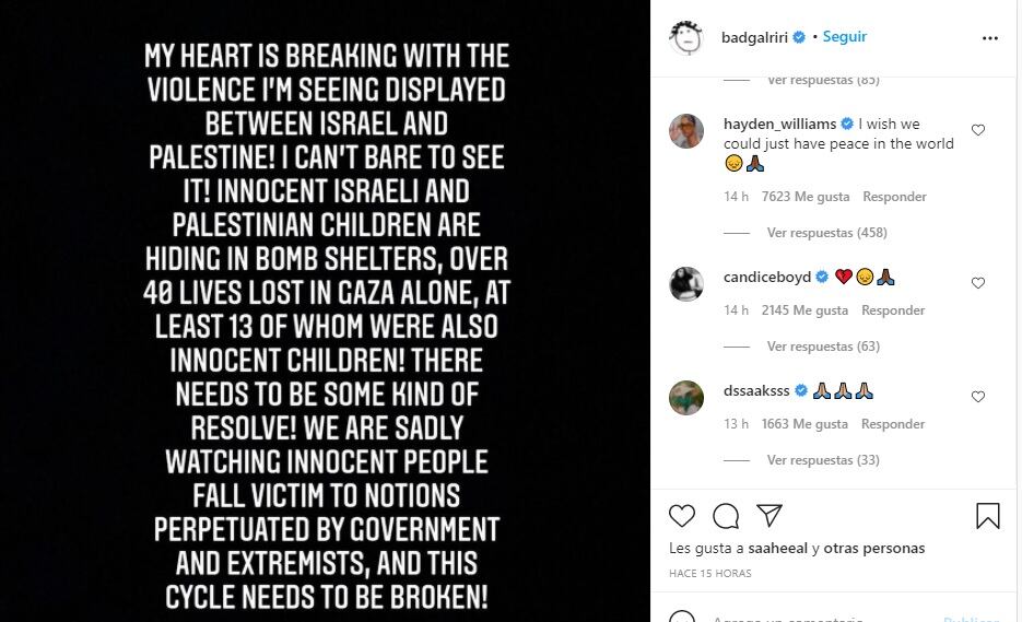 Opinión de Rihanna conflicto Israel-Palestina.