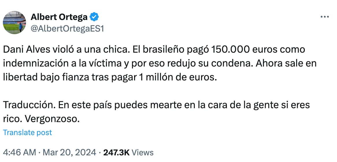 Comentarios sobre el caso de Dani Alves