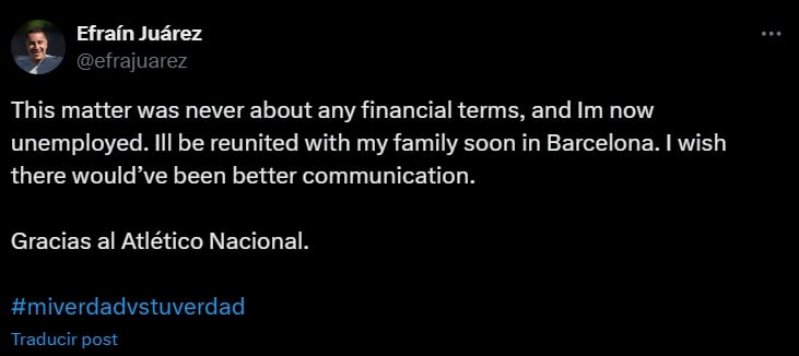 Mensaje de Efraín Juárez
