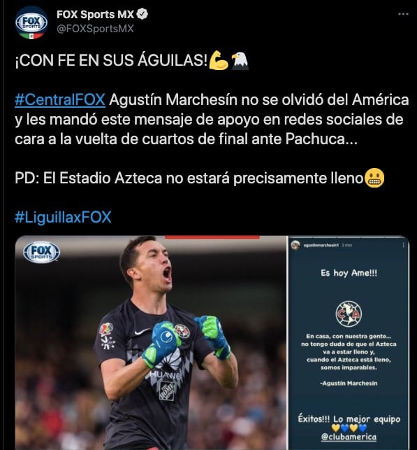 Marchesín mandó un mensaje de apoyo al América
