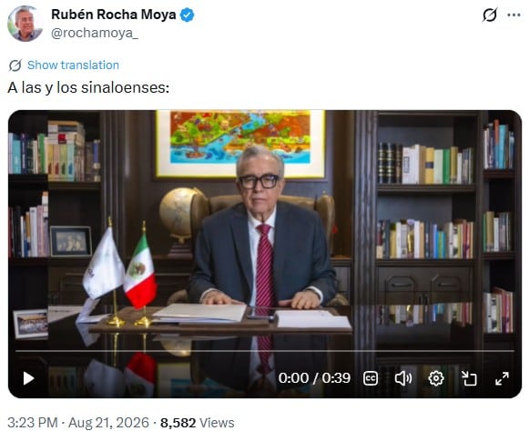 “Aquí estoy”: Rubén Rocha responde a críticas tras regresar como gobernador de Sinaloa