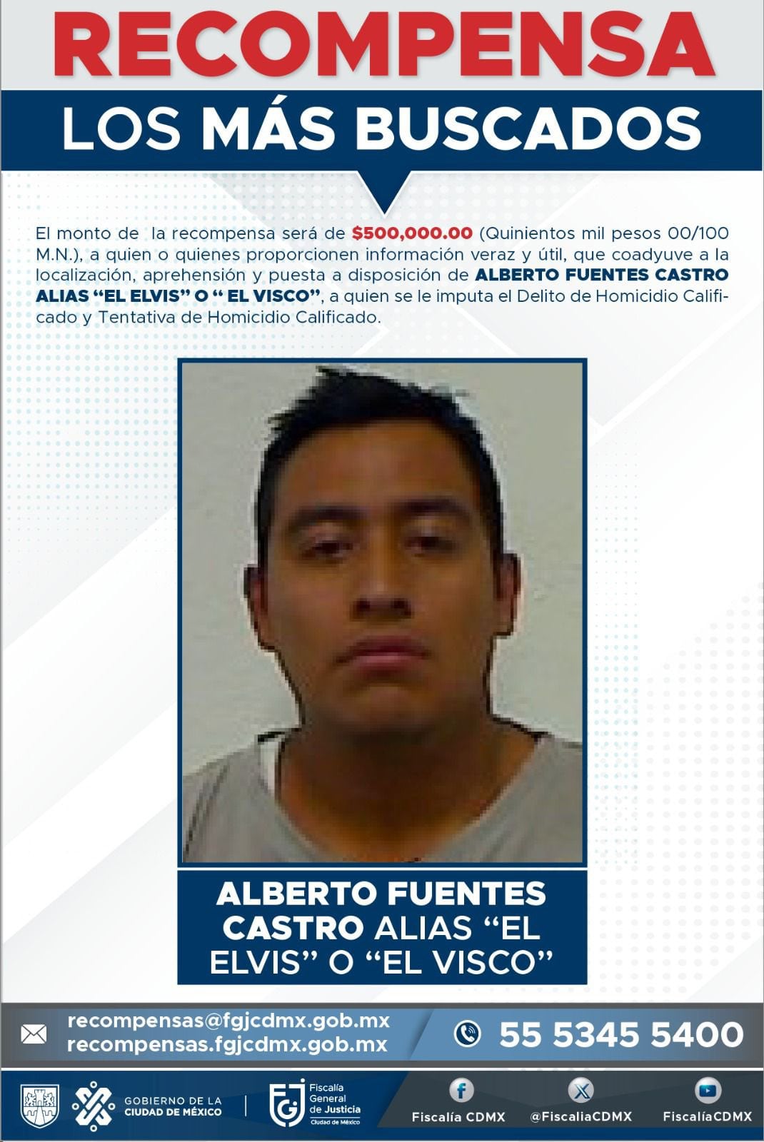Fiscalía CDMX ofrece recompensa por Víctor Hugo Fuentes Ávila