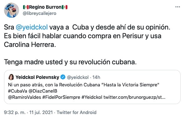 Tuit contra Yeidckol Polevnsky