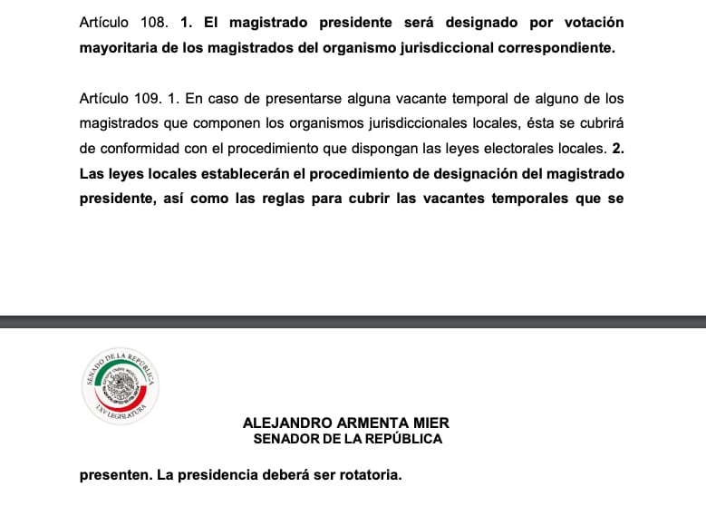 Propuesta de reformas de ley de Alejandro Armenta para que los jueces y magistrados sean elegidos por voto directo