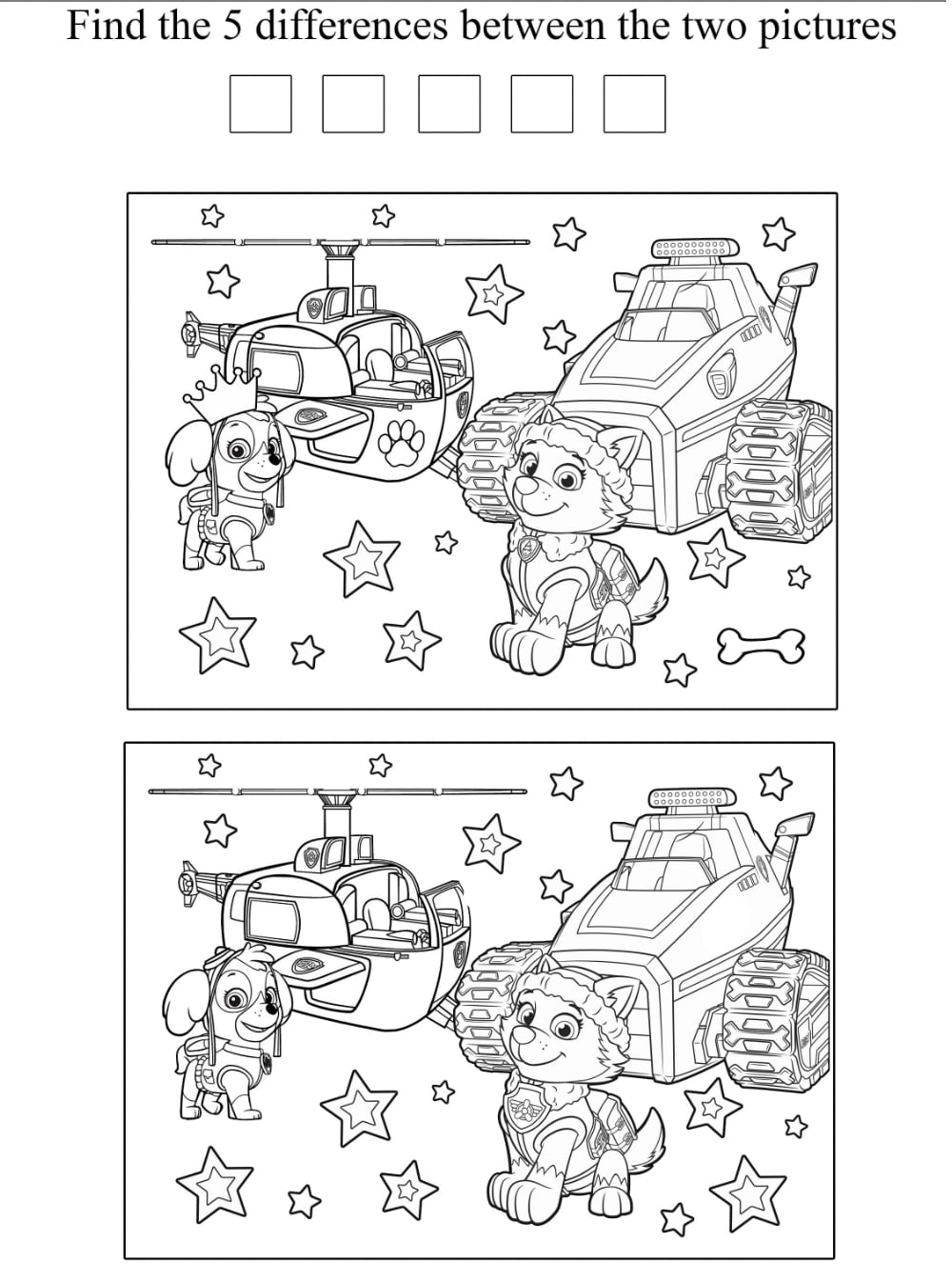 Encuentra las diferencias en el libro de Paw Patrol para imprimir y colorear