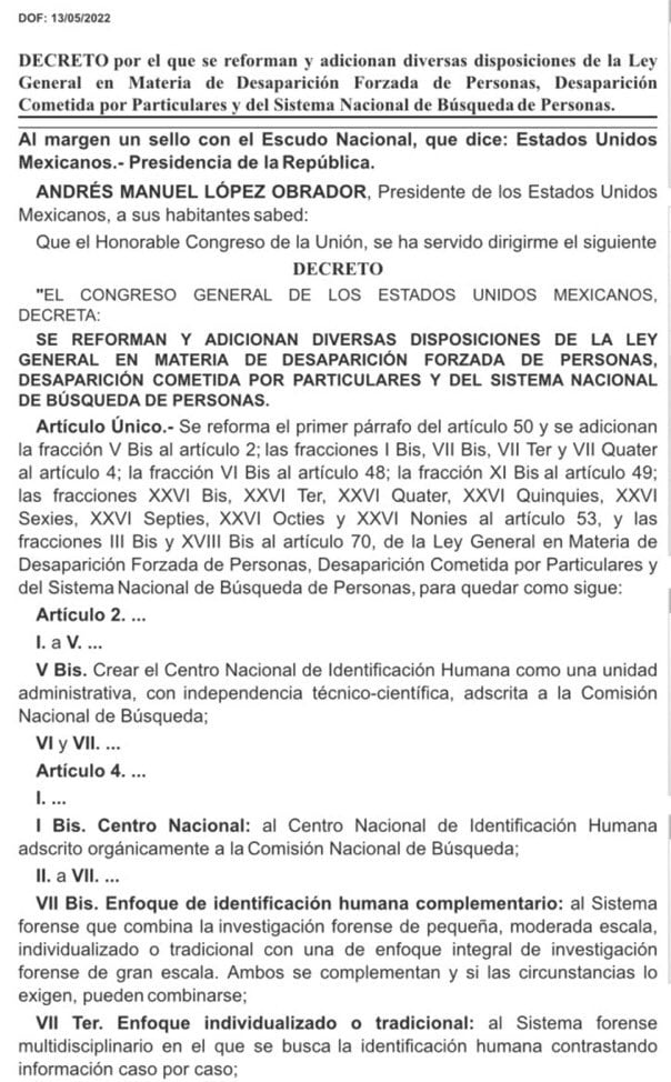 Decreto del Centro Nacional de Identificación Humana en el DOF