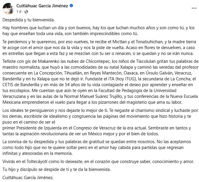 Muere Atanasio García Durán, padre del exgobernador Cuitláhuac García